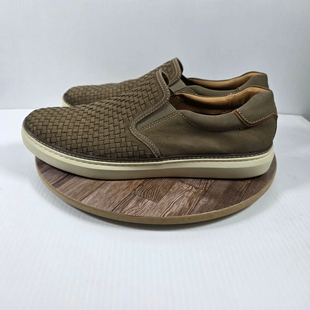 Johnston & Murphy McGuffey 2 Woven Slip On Sneaker Mens 13 Taupe Nubuck Casual